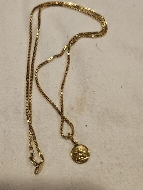 VINTAGE UNOAERRE 14k Gold Italian Cherub & RCI Box Chain 9.1g